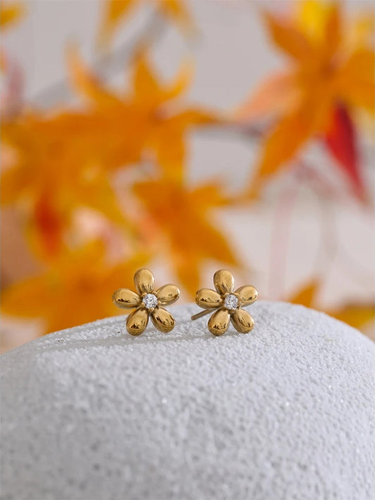 Zirconia flower daily charm stud earrings - product image