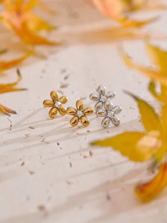 Zirconia flower daily charm stud earrings - product image