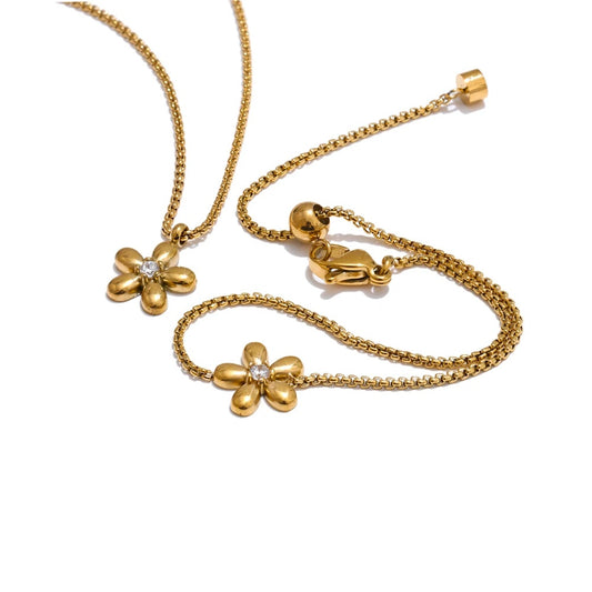 Zirconia flower pendant necklace bracelet earrings set - product image
