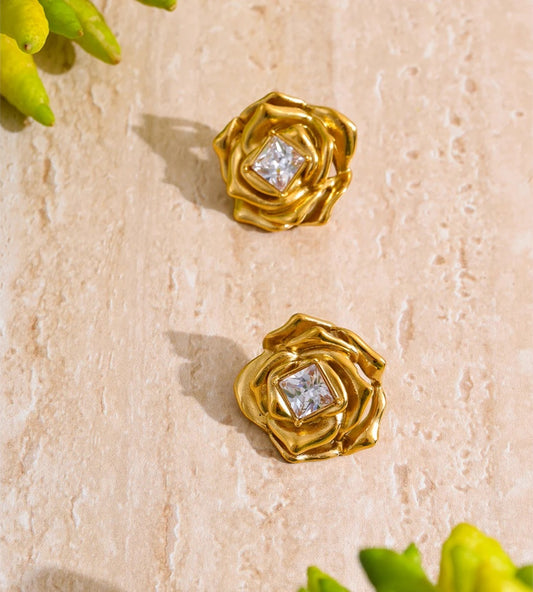 Zirconia flower pendant necklace earrings set - product image
