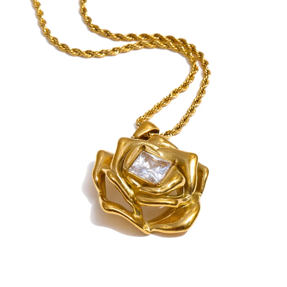 Zirconia flower pendant necklace earrings set - product image