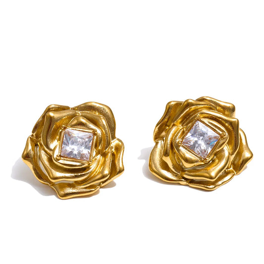 Zirconia flower pendant necklace earrings set - product image