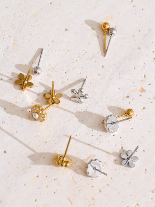 Zirconia flower stacked up stud earrings set - product image