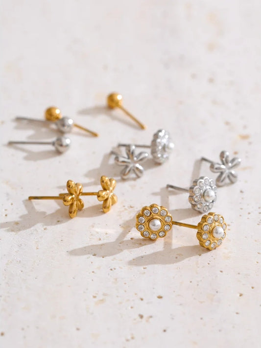 Zirconia flower stacked up stud earrings set - product image
