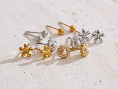Zirconia flower stacked up stud earrings set - product image