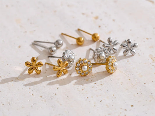 Zirconia flower stacked up stud earrings set - product image