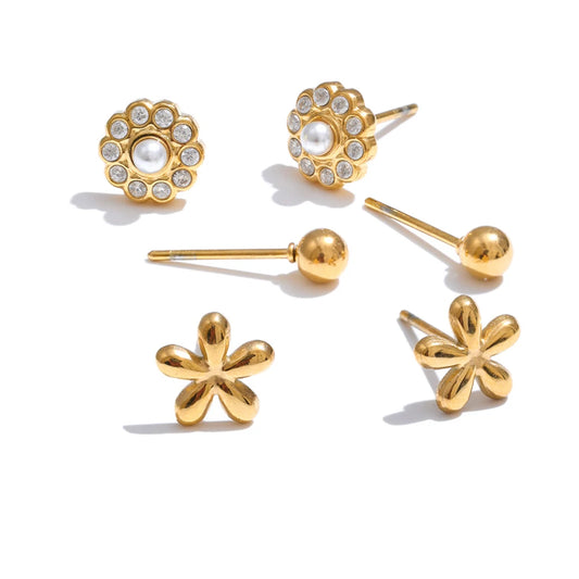 Zirconia flower stacked up stud earrings set - product image