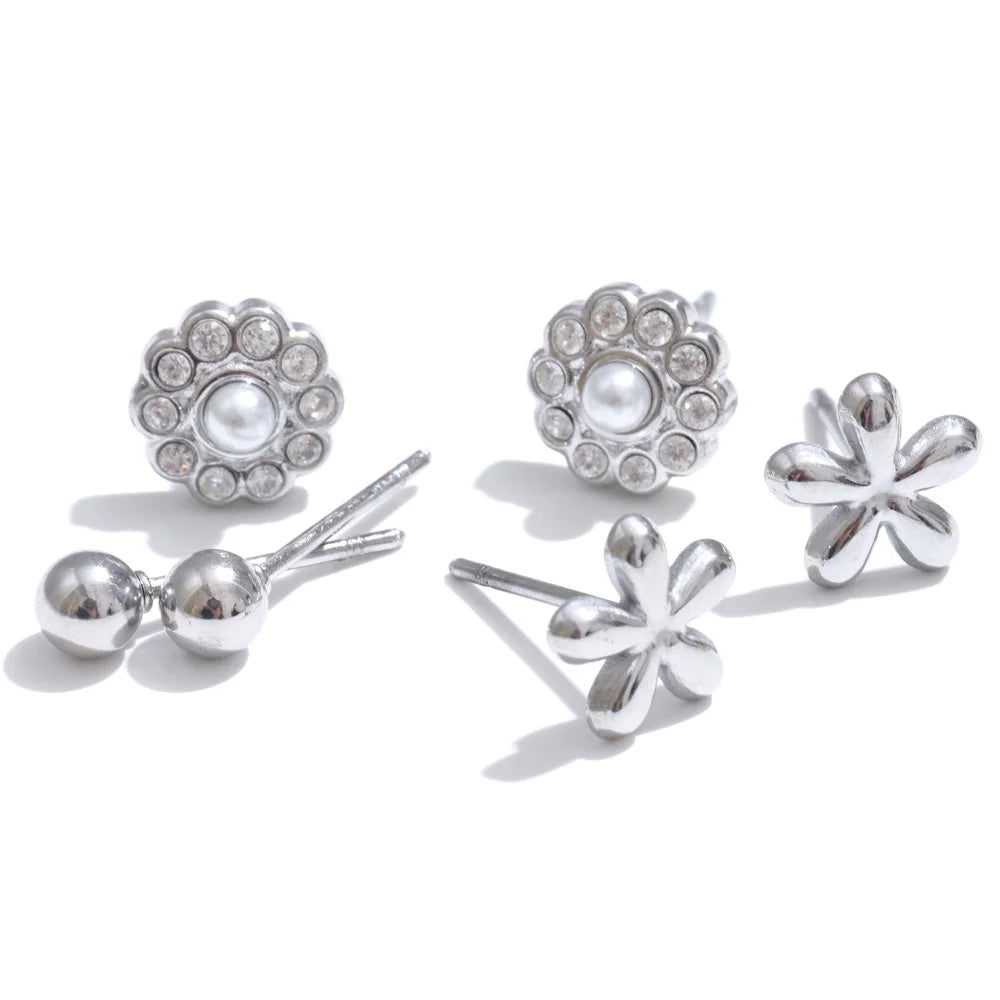Zirconia flower stacked up stud earrings set - product image