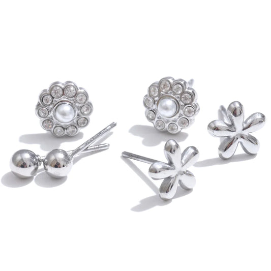 Zirconia flower stacked up stud earrings set - product image