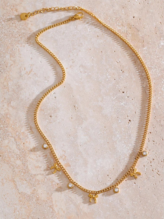 Zirconia heart bow beach drop pendant necklace - product image