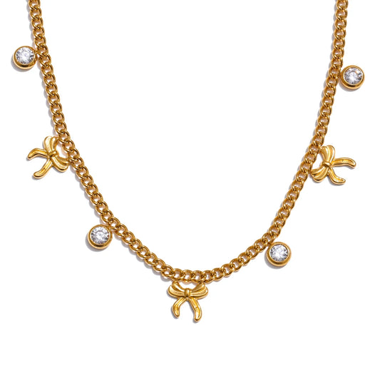 Zirconia heart bow beach drop pendant necklace - product image