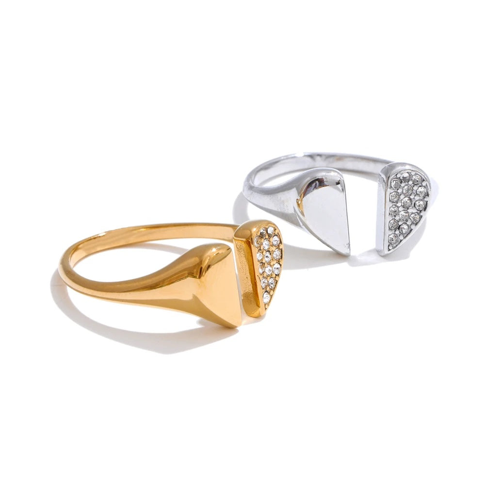 Zirconia heart love adjustable open ring - product image