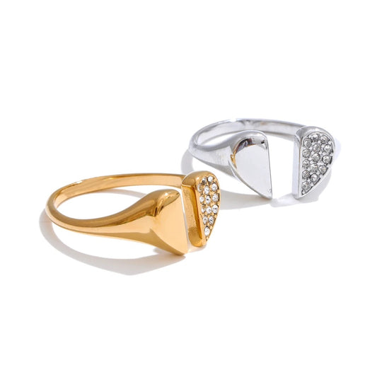 Zirconia heart love adjustable open ring - product image