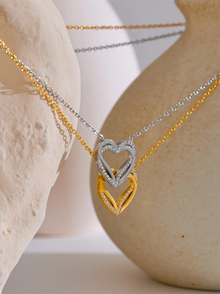 Zirconia heart love hollow pendant necklace - product image