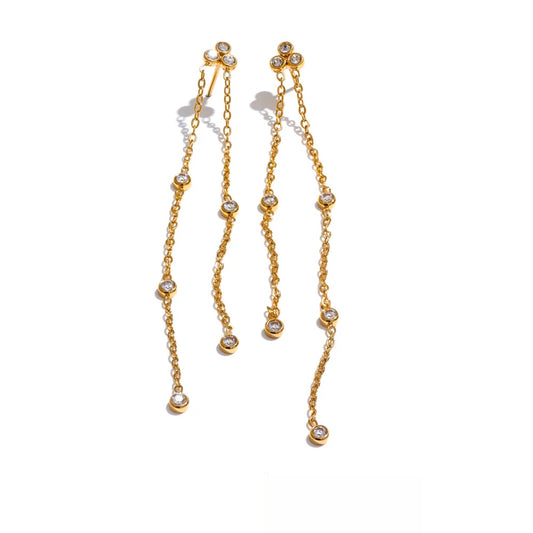 Zirconia long tassel hanging drop earrings - product image