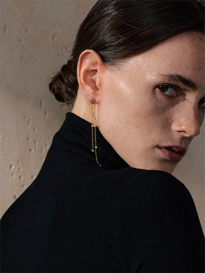 Zirconia long tassel hanging drop earrings - product image