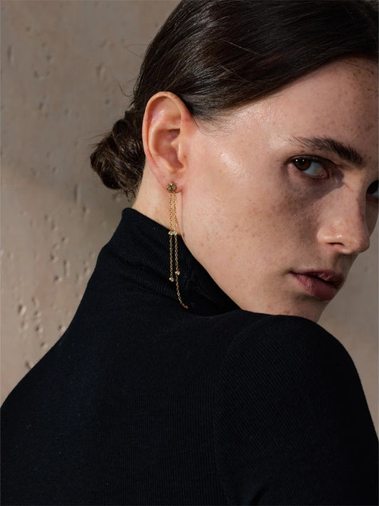Zirconia long tassel hanging drop earrings - product image