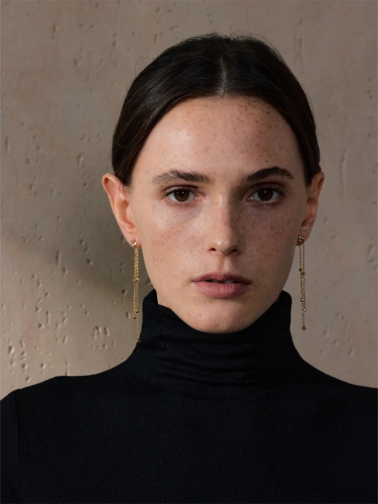Zirconia long tassel hanging drop earrings - product image