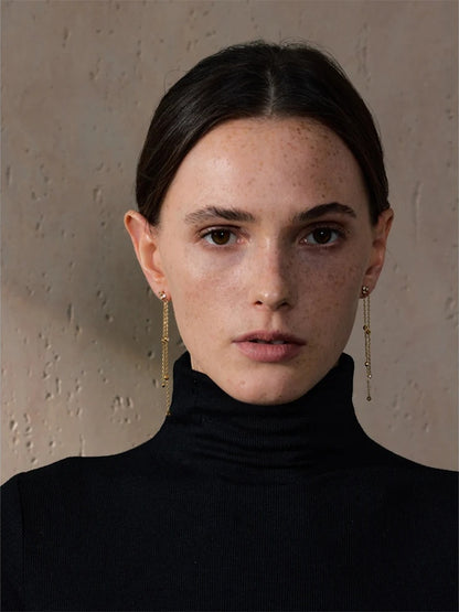 Zirconia long tassel hanging drop earrings - product image