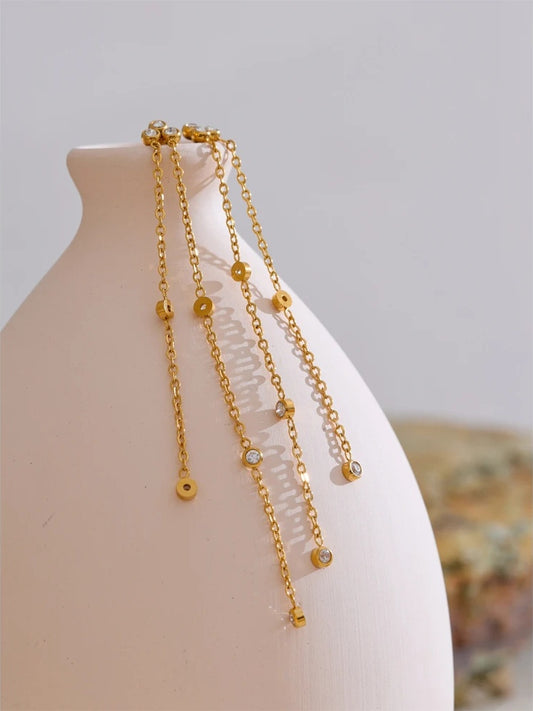 Zirconia long tassel hanging drop earrings - product image