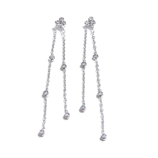 Zirconia long tassel hanging drop earrings - product image