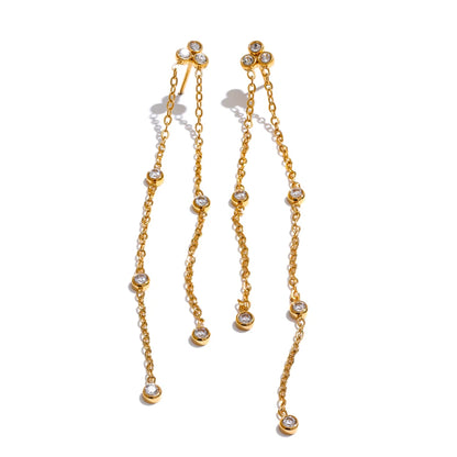 Zirconia long tassel hanging drop earrings - product image