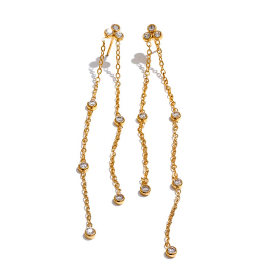 Zirconia long tassel hanging drop earrings - product image