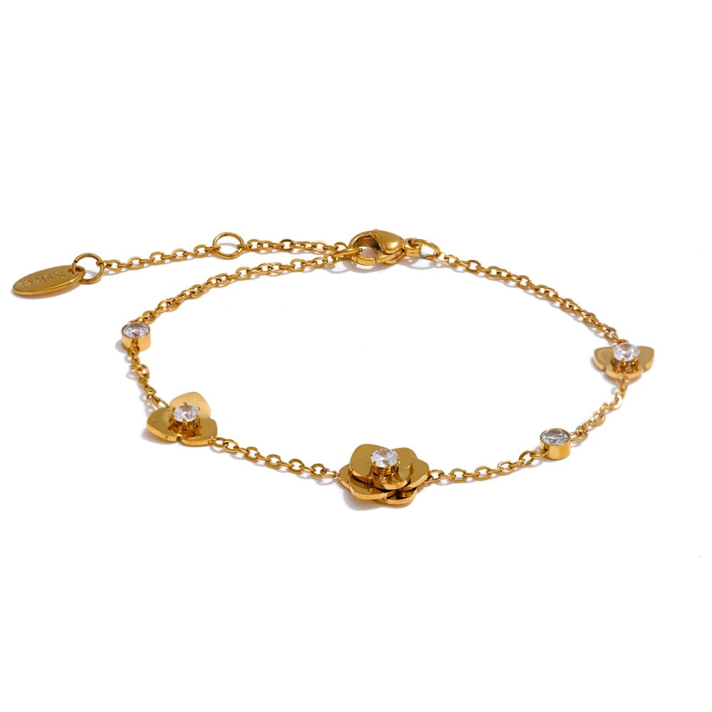 Zirconia metal flower link chain women bracelet - product image