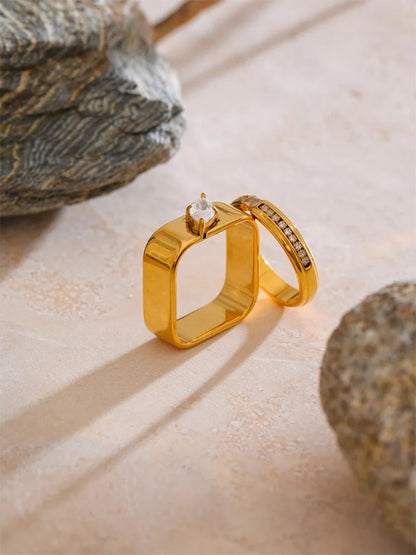 Zirconia round square smooth ring - product image