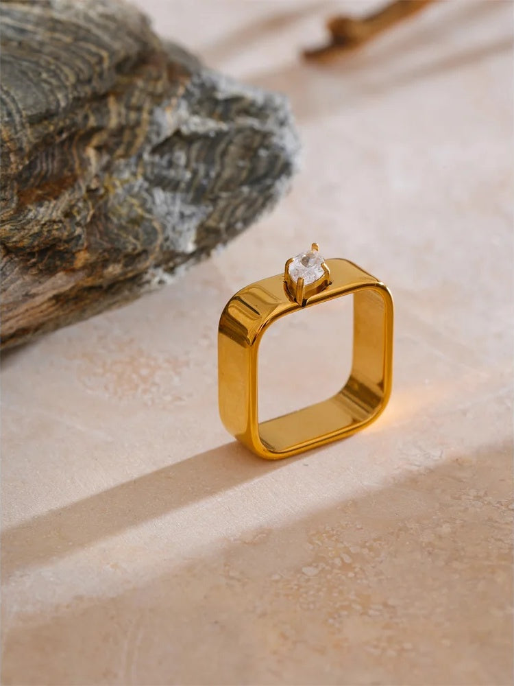 Zirconia round square smooth ring - product image