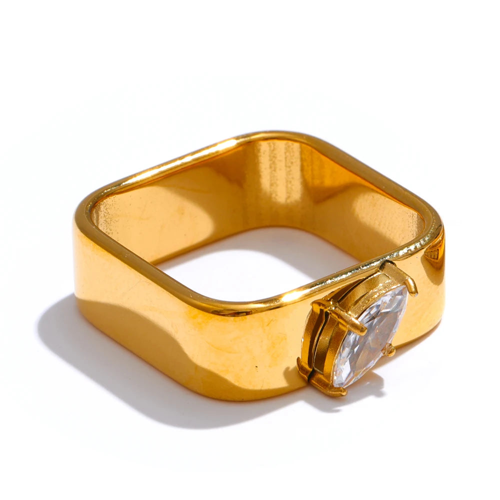 Zirconia round square smooth ring - product image