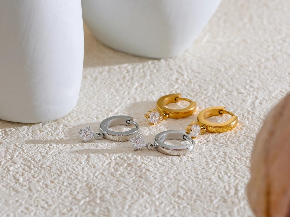Zirconia shiny drop hoop earrings - product image