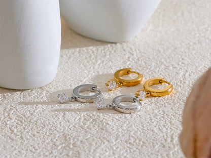 Zirconia shiny drop hoop earrings - product image