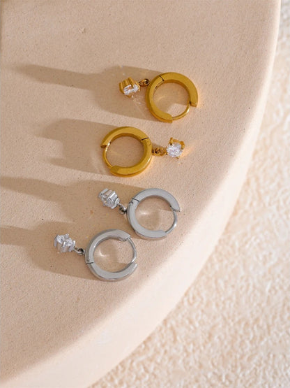Zirconia shiny drop hoop earrings - product image