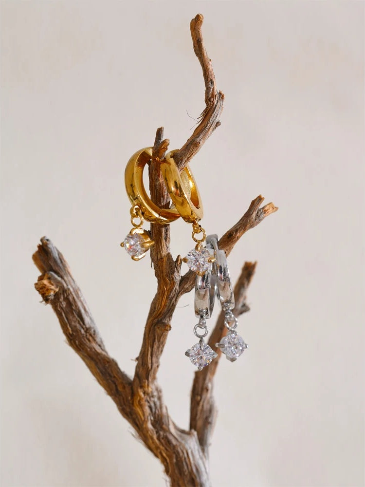 Zirconia shiny drop hoop earrings - product image