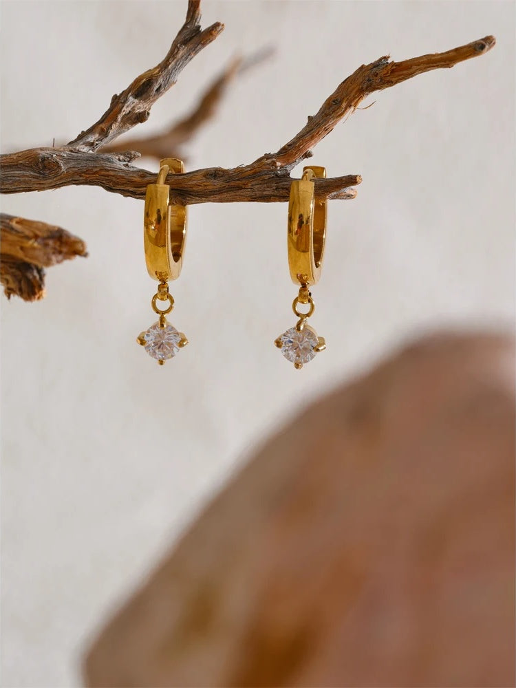 Zirconia shiny drop hoop earrings - product image
