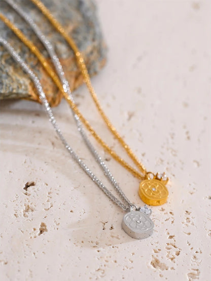 Zirconia square flower thick pendant necklace - product image