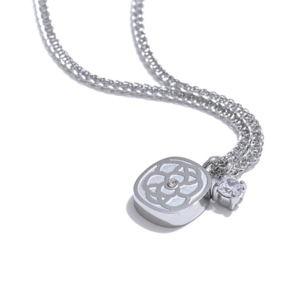 Zirconia square flower thick pendant necklace - product image