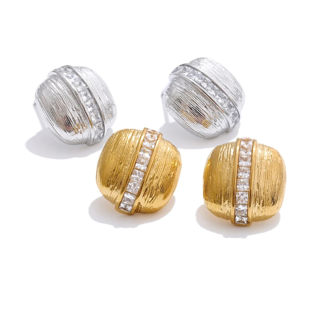 Zirconia square striped stud earrings daily - product image