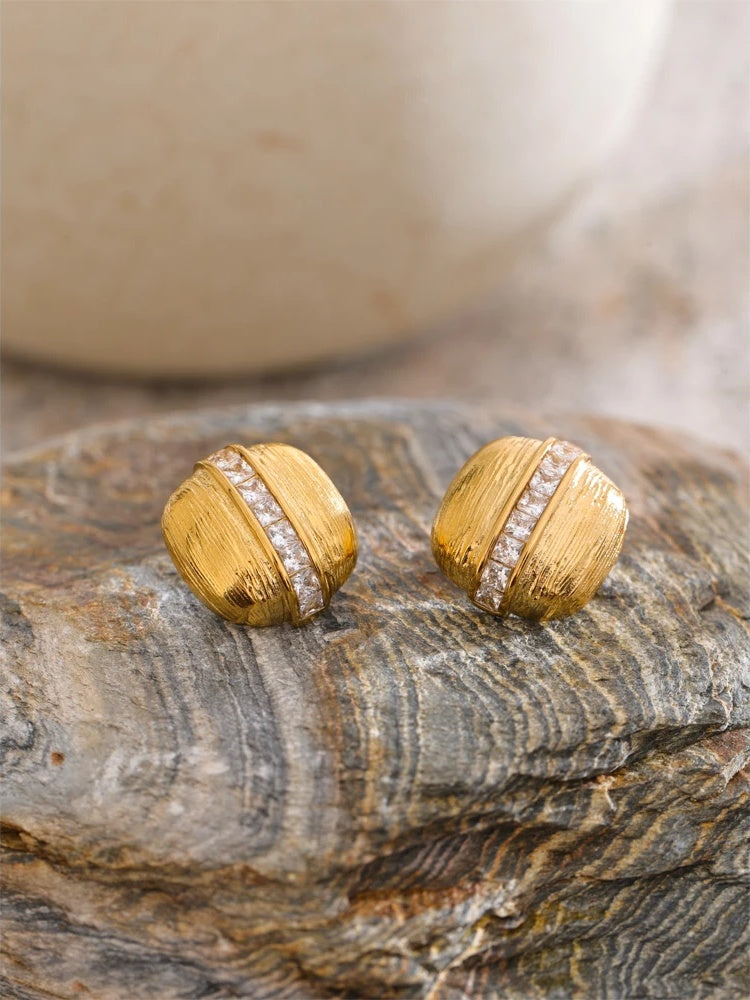 Zirconia square striped stud earrings daily - product image