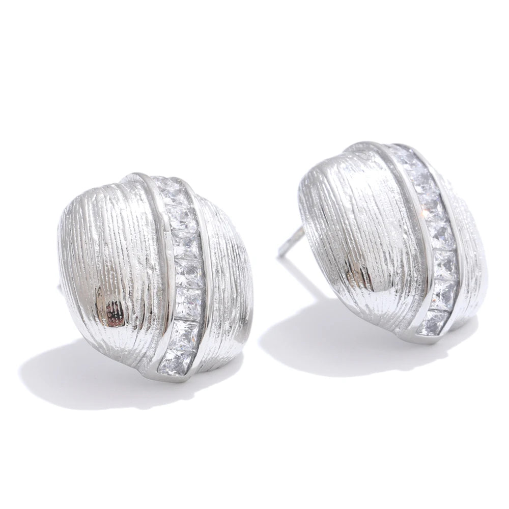 Zirconia square striped stud earrings daily - product image