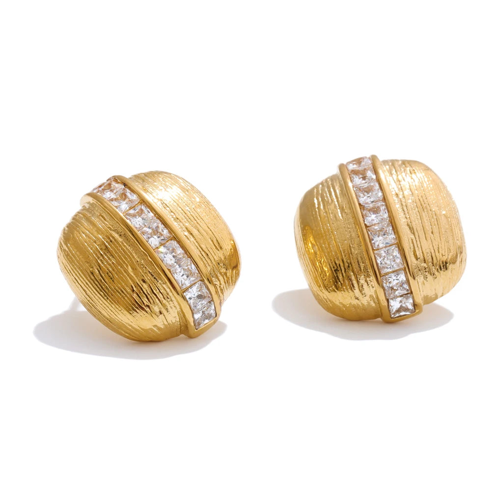 Zirconia square striped stud earrings daily - product image