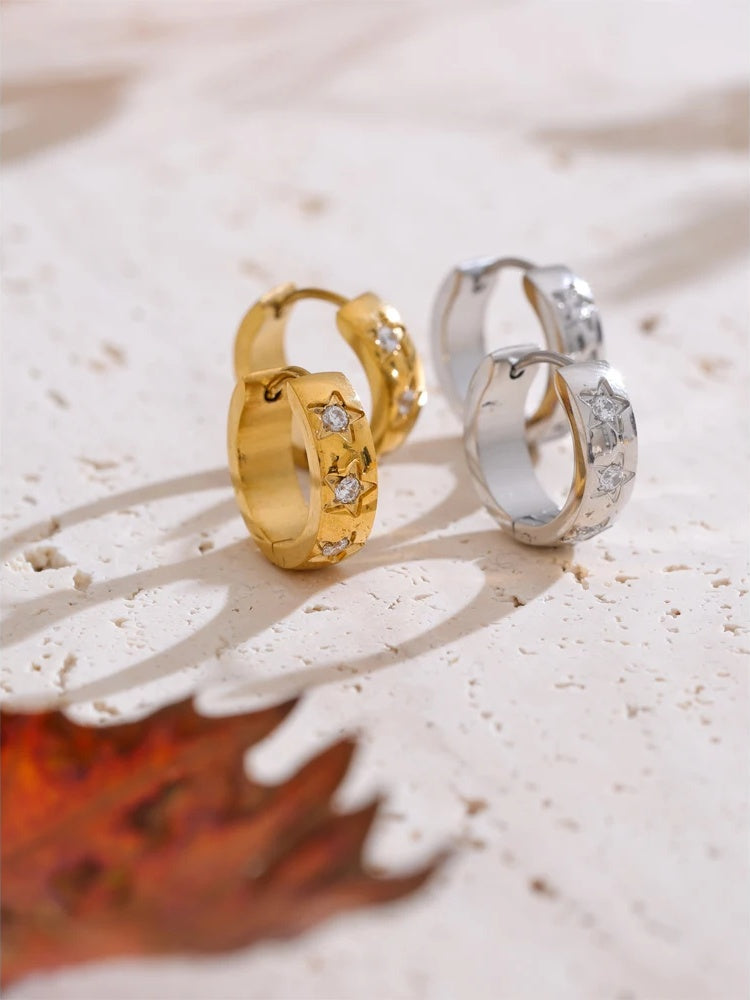 Zirconia star round daily hoop earrings women - product image