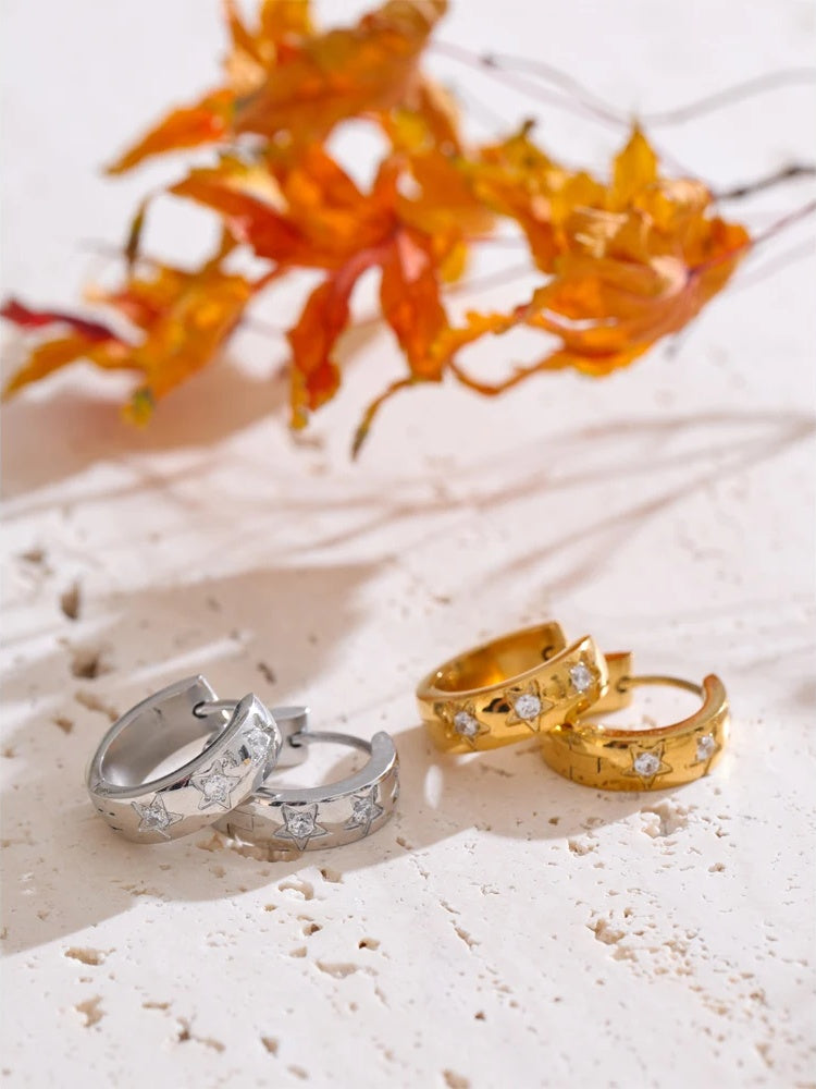 Zirconia star round daily hoop earrings women - product image