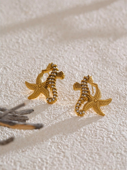Zirconia starfish seahorse necklace earring set - product image