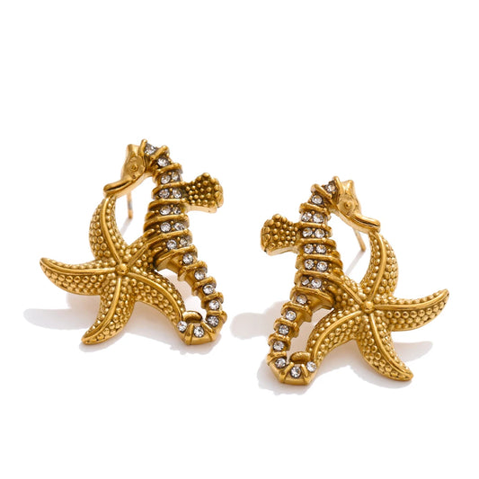 Zirconia starfish seahorse necklace earring set - product image