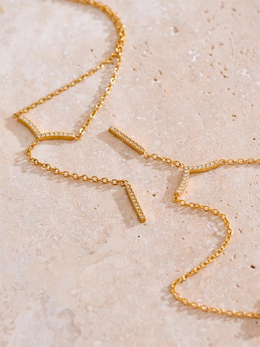 Zirconia v-shape drop chain necklace bracelet set - product image