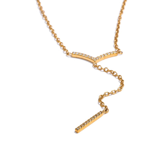 Zirconia v-shape drop chain necklace bracelet set - product image