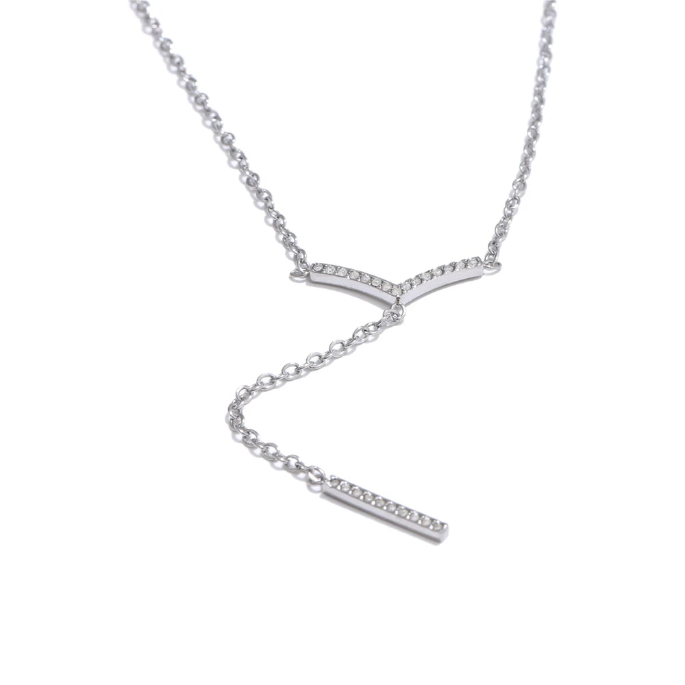Zirconia v-shape drop chain necklace bracelet set - product image