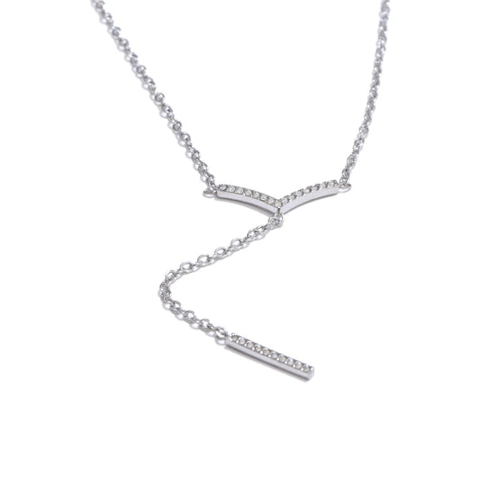 Zirconia v-shape drop chain necklace bracelet set - product image
